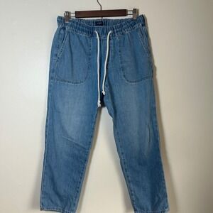 J Crew Women Denim Straight Leg Pant Light Wash Elastic Waist Drawstring Size 28